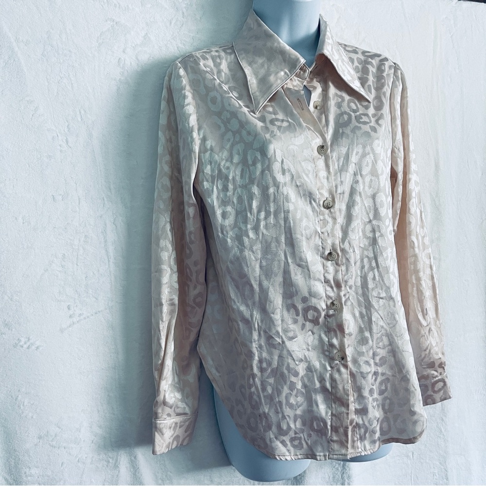 Silky Long Sleeve Notched Collar Button Down Shirt